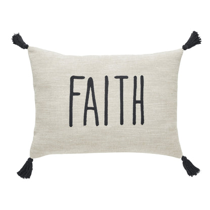 Faith Decorative Throw Pillow, 14" x 20", Tan and Black
