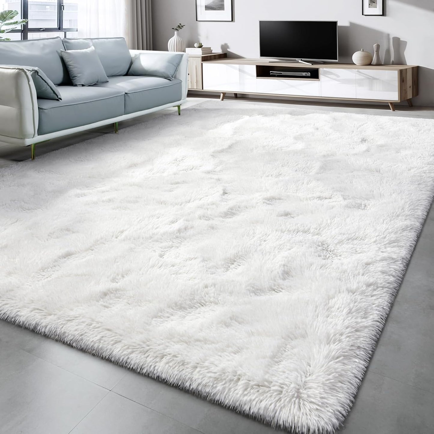 Super Soft Shag Area Rug for Living Room, 3X5 Ft White Rug for Girls Bedroom, Modern Plush Throw Rug for Kids Room, Fuzzy Floor Carpet for Indoor Dorms Office Nursery Women Home Decor