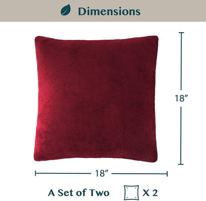 Set of 2 Maroon Red Velvet Throw Pillow Covers 18x18 - Decorative Cushion Cases for Sofa, Bed, and Living Room in Boho Aesthetic Design