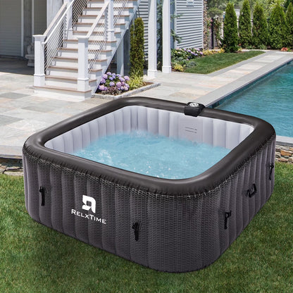 73" Inflatable Square Hot Tub with Built-in Heater Pump and 130 Massage Jets, Black