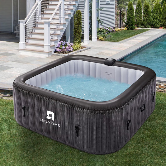73" Inflatable Square Hot Tub with Built-in Heater Pump and 130 Massage Jets, Black