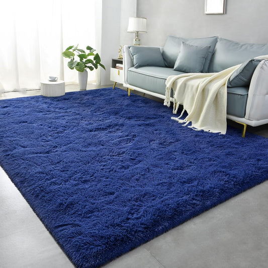 Super Soft Shag Area Rug for Living Room, 4X5.9 Ft Indigo Rug for Girls Bedroom, Modern Plush Throw Rug for Kids Room, Fuzzy Floor Carpet for Indoor Dorms Office Nursery Women Home Decor