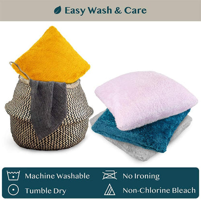 Teal Blue Fluffy Throw Pillow Covers - Set of 2 Soft Faux Fur Decorative Accent Pillow Cases for Bed, Sofa, and Couch, 18x18 Square Sherpa Cushion Covers for Home Decor