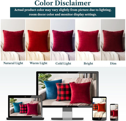 Set of 2 Maroon Red Velvet Throw Pillow Covers 18x18 - Decorative Cushion Cases for Sofa, Bed, and Living Room in Boho Aesthetic Design
