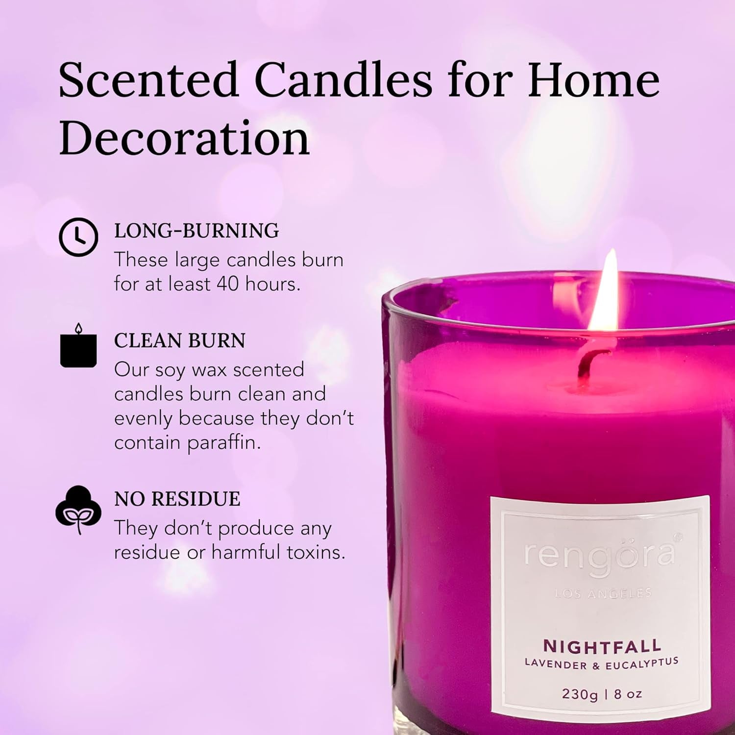 Lavender and Eucalyptus Aromatherapy Candles - 8oz Soy Candles in Magenta Purple Glass, Clean Burning and Long Lasting, Ideal Home Fragrance Gifts for Women