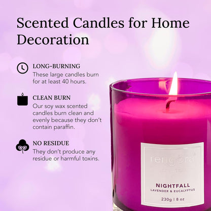 Lavender and Eucalyptus Aromatherapy Candles - 8oz Soy Candles in Magenta Purple Glass, Clean Burning and Long Lasting, Ideal Home Fragrance Gifts for Women