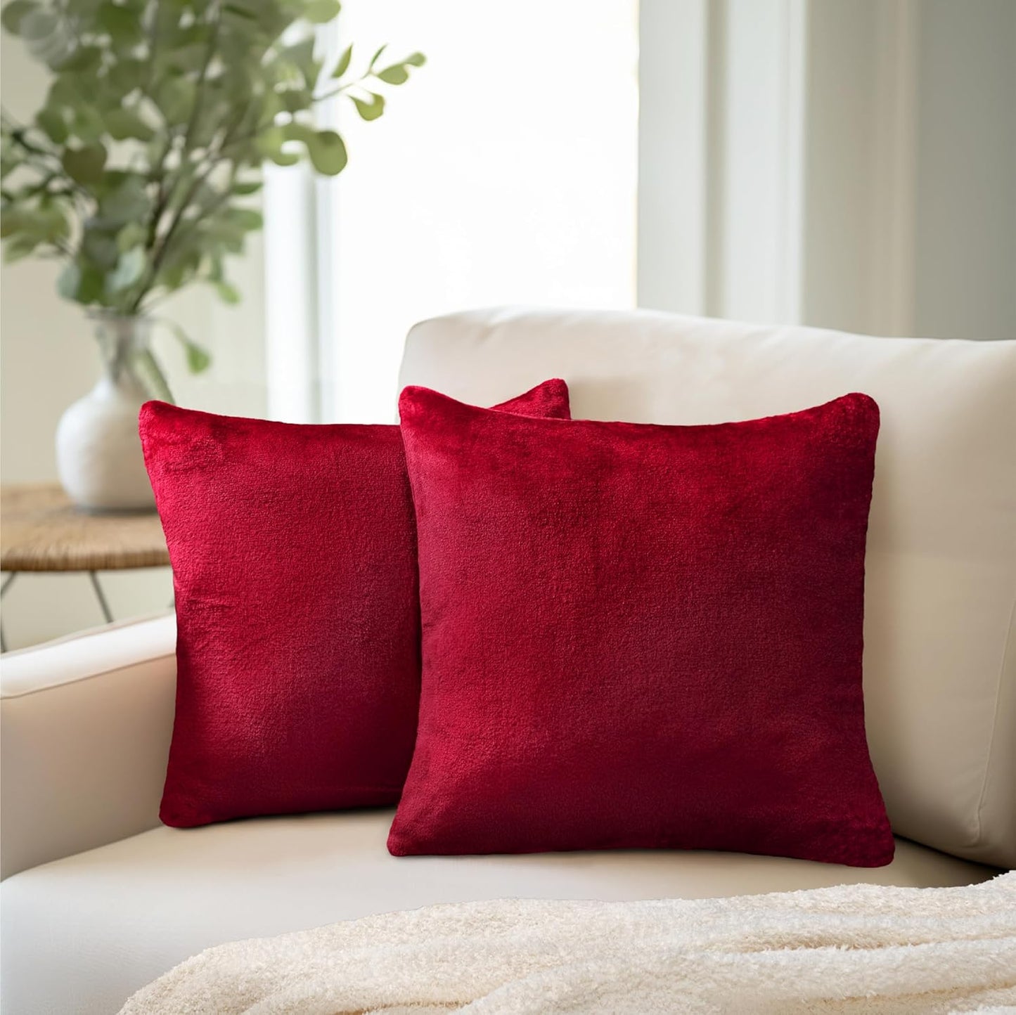 Set of 2 Maroon Red Velvet Throw Pillow Covers 18x18 - Decorative Cushion Cases for Sofa, Bed, and Living Room in Boho Aesthetic Design