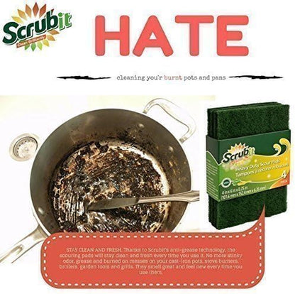 Heavy-Duty Non-Scratch Scouring Pads for Household Cleaning - Reusable Anti-Grease Scrubber, Green, 6-Pack