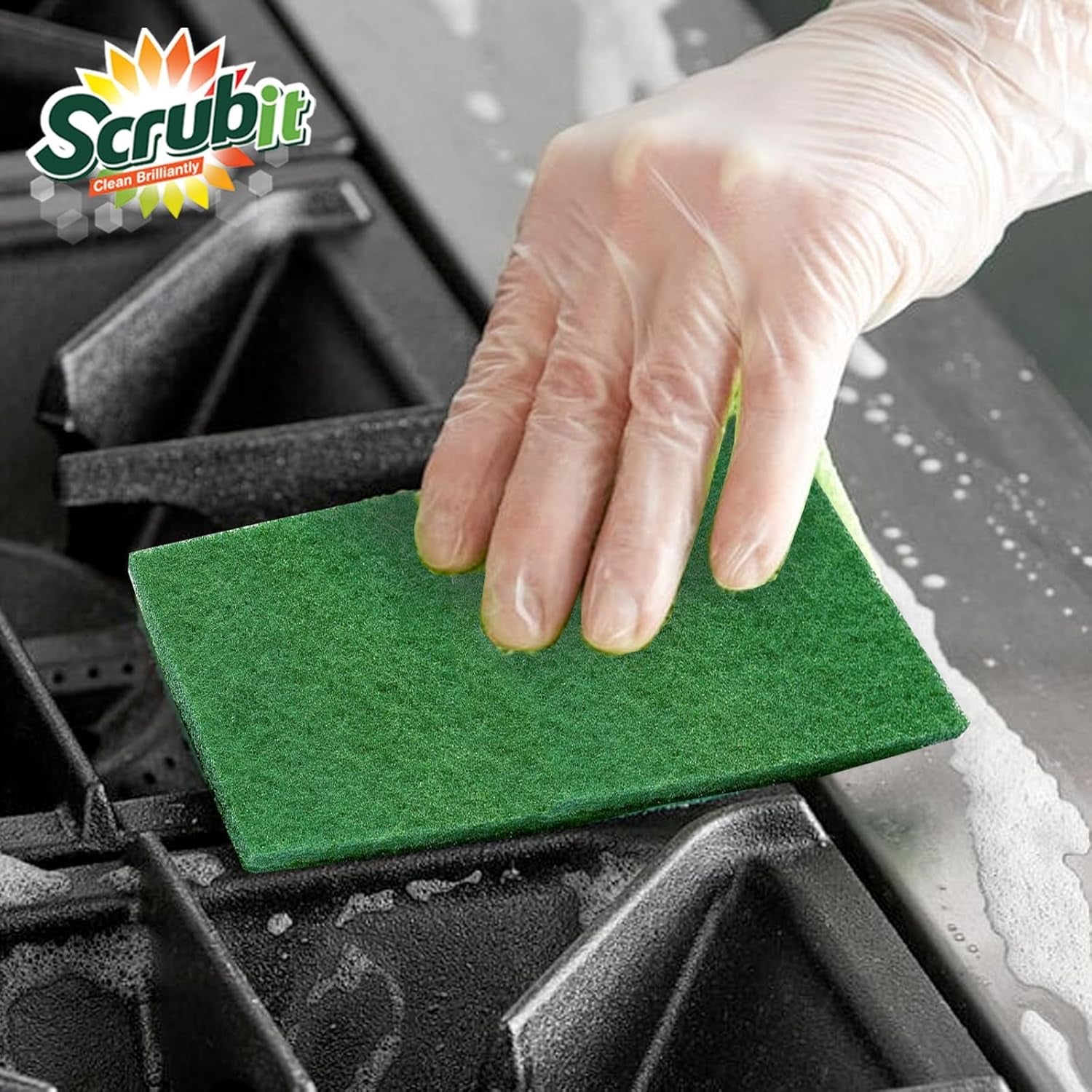 Heavy-Duty Non-Scratch Scouring Pads for Household Cleaning - Reusable Anti-Grease Scrubber, Green, 6-Pack