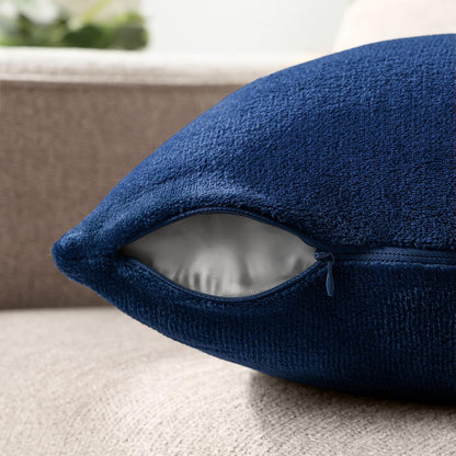 Set of 2 Navy Blue Velvet Throw Pillow Covers 18x18 - Decorative Cushion Cases for Sofa, Bed, and Living Room, Boho Aesthetic Accent Decor