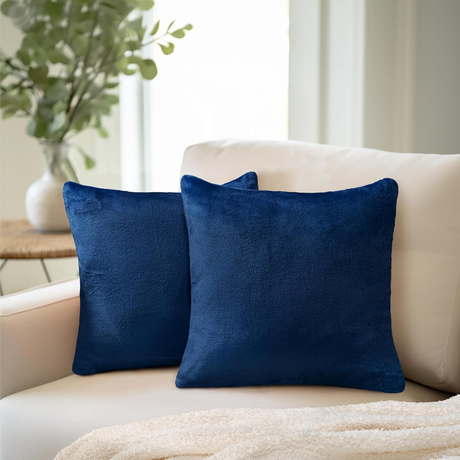 Set of 2 Navy Blue Velvet Throw Pillow Covers 18x18 - Decorative Cushion Cases for Sofa, Bed, and Living Room, Boho Aesthetic Accent Decor