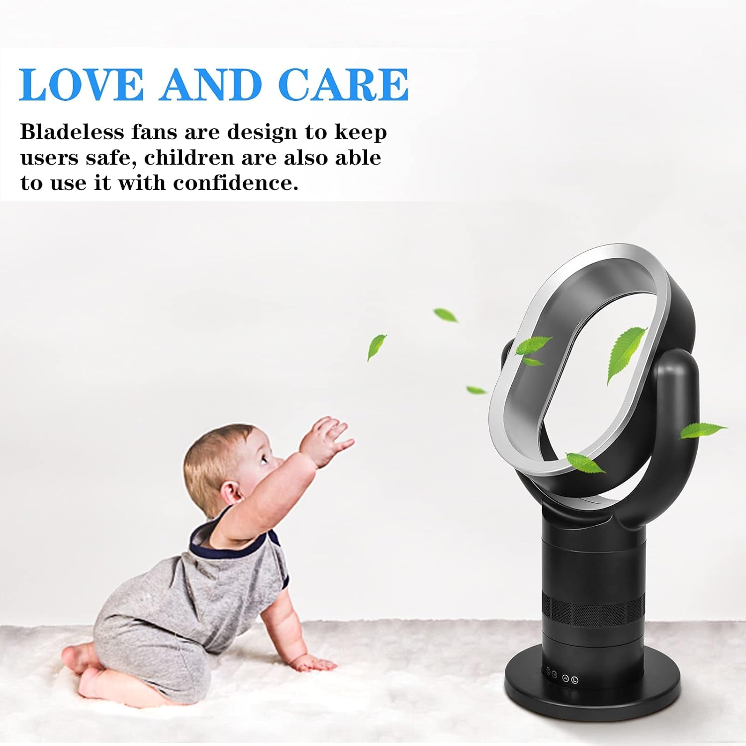 Medium Portable Bladeless Fan - 10 Speeds, 10-Hour Timer, Stylish & Modern, Low Noise, Lightweight, 24 Inches, Black