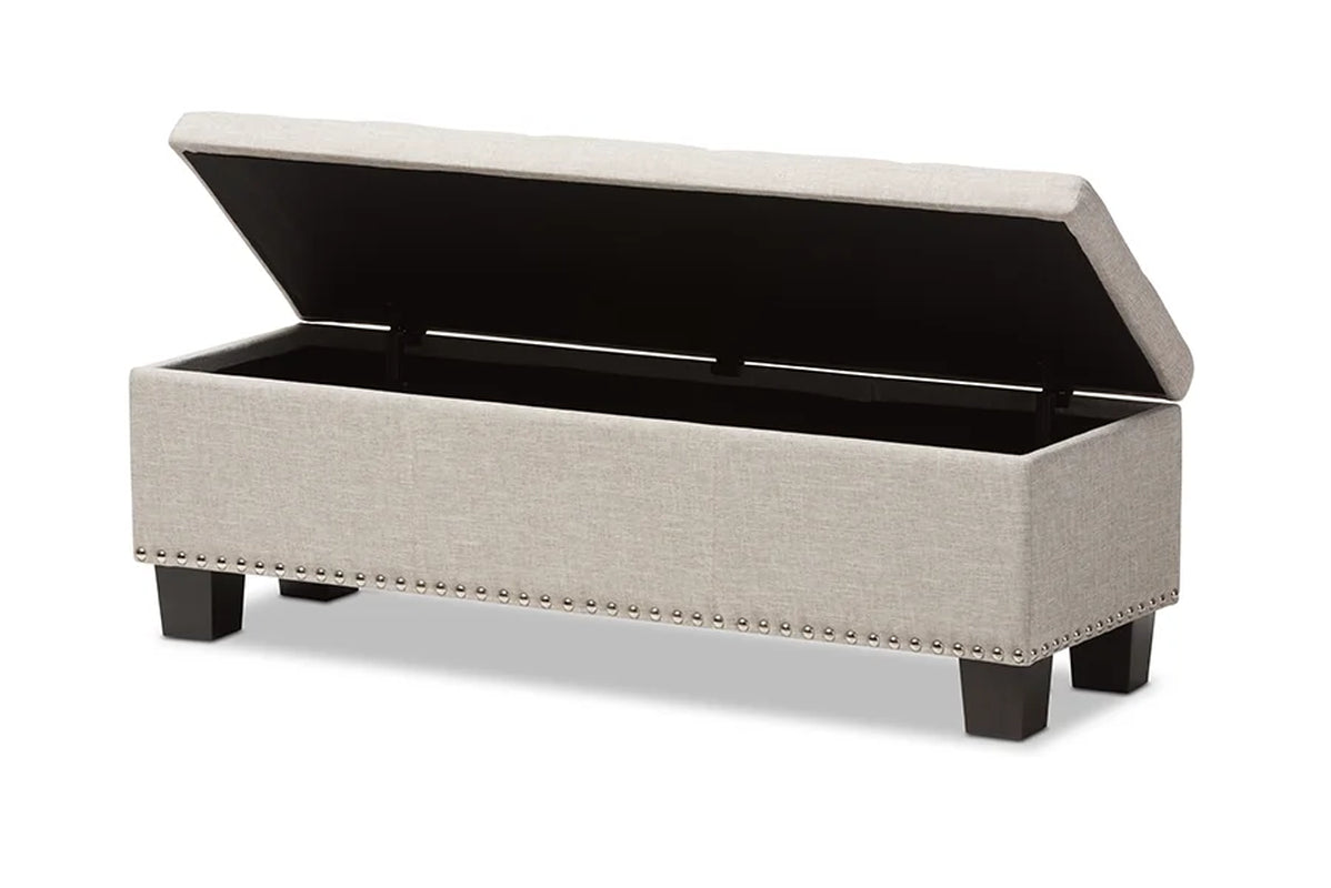 Baxton Studio Hannah Modern Beige Fabric Upholstered Button-Tufted Storage Ottoman Bench