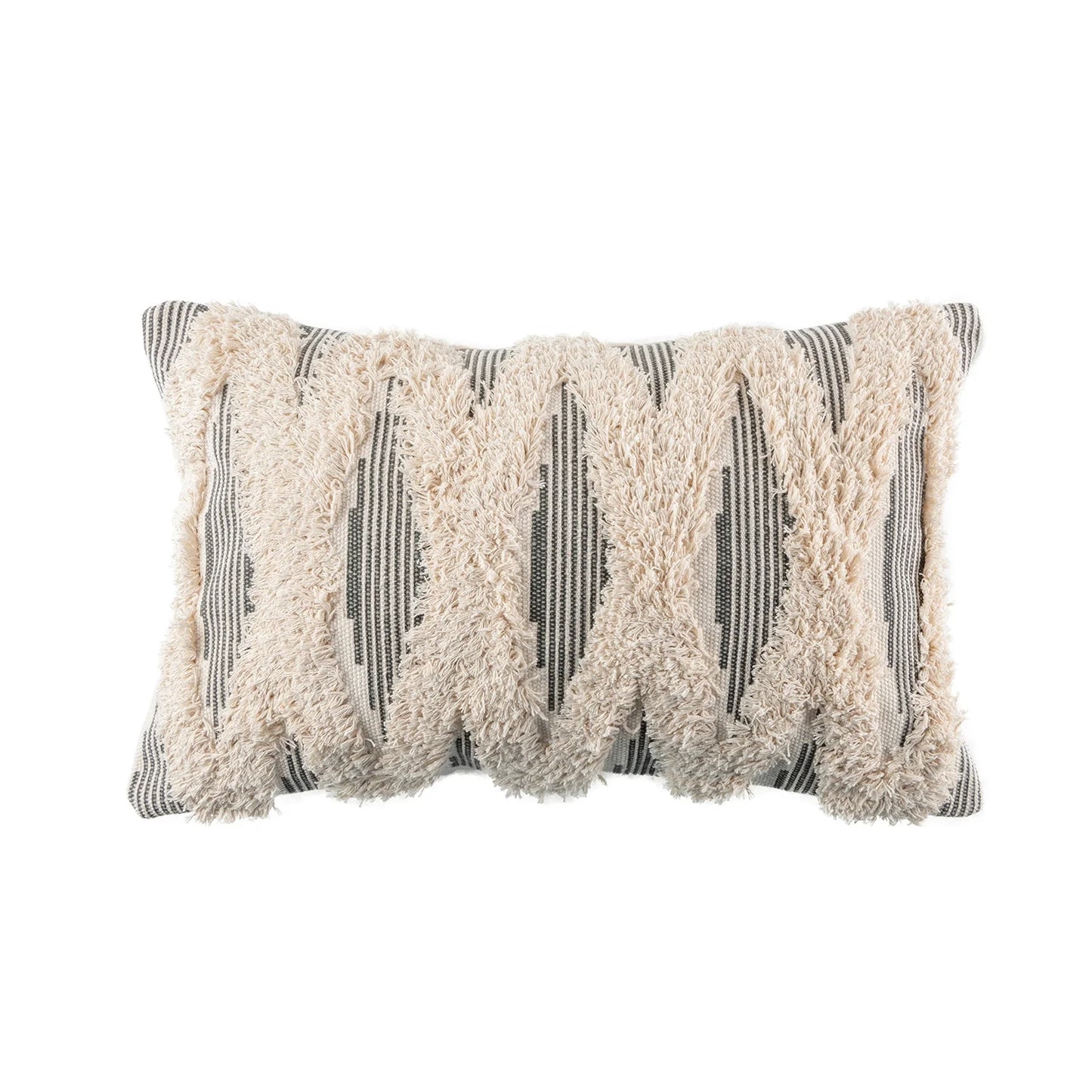 Bohemian Woven Cross Tufted Decorative Throw Pillow, 12" x 20", Gray and Beige, Single Pack