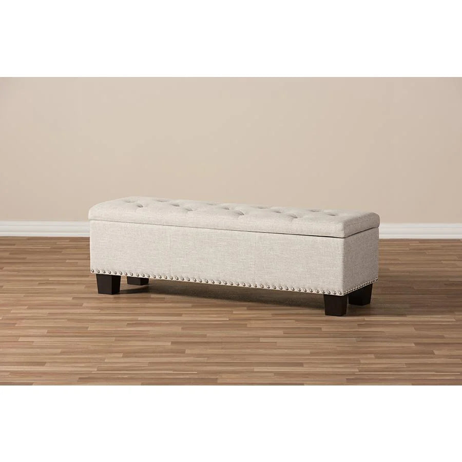 Baxton Studio Hannah Modern Beige Fabric Upholstered Button-Tufted Storage Ottoman Bench