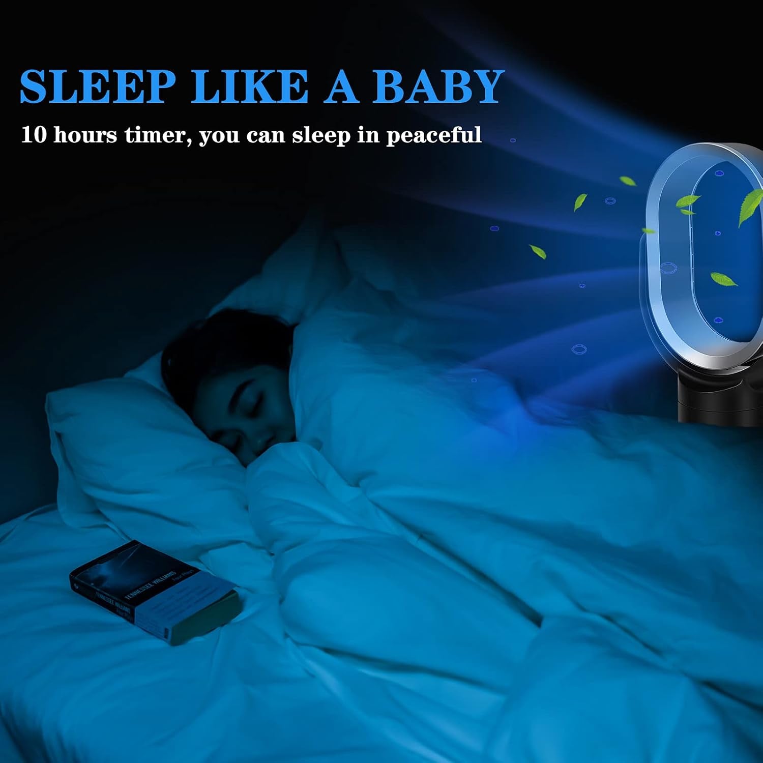 Medium Portable Bladeless Fan - 10 Speeds, 10-Hour Timer, Stylish & Modern, Low Noise, Lightweight, 24 Inches, Black