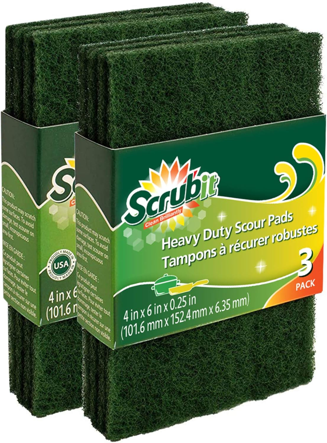 Heavy-Duty Non-Scratch Scouring Pads for Household Cleaning - Reusable Anti-Grease Scrubber, Green, 6-Pack