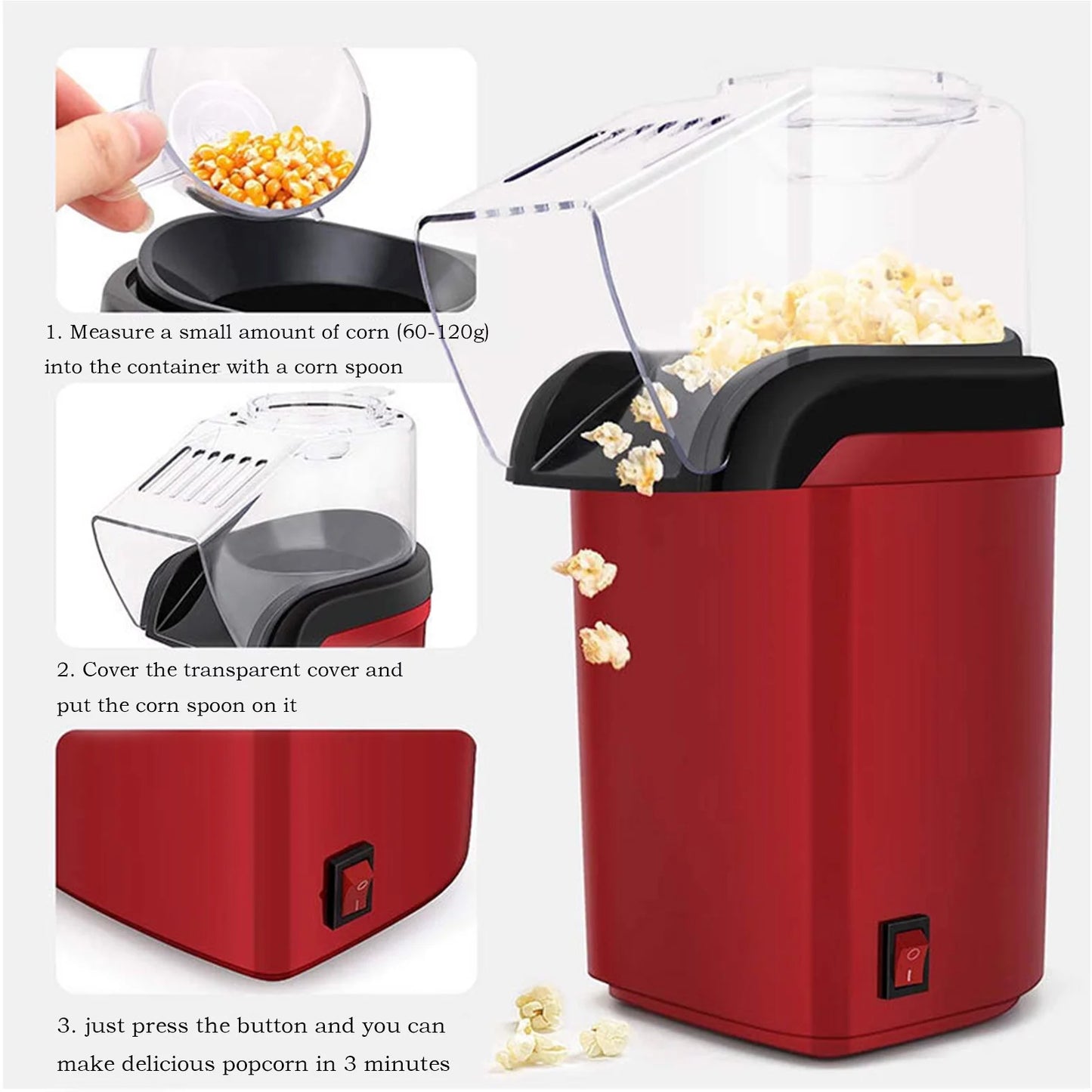 Red Hot Air Electric Popcorn Maker