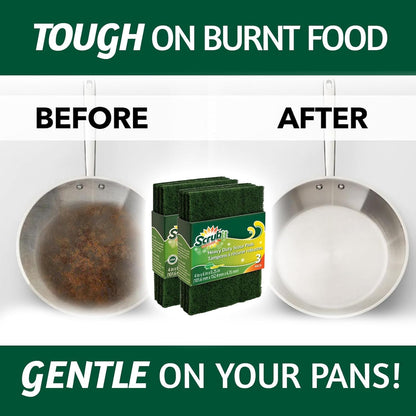 Heavy-Duty Non-Scratch Scouring Pads for Household Cleaning - Reusable Anti-Grease Scrubber, Green, 6-Pack