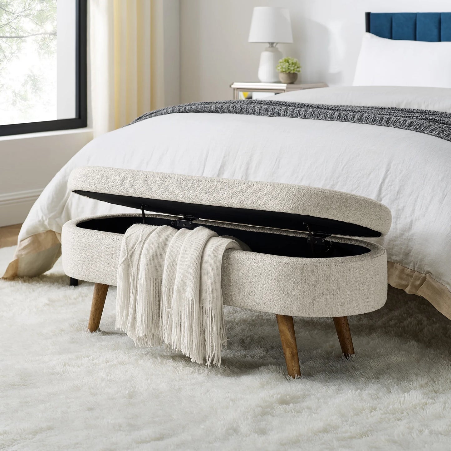 Oval Upholstered Storage Bench
