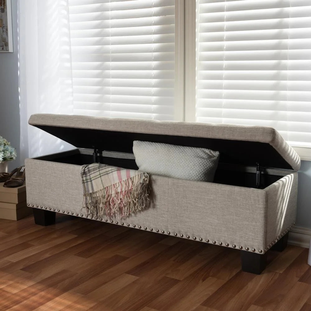 Baxton Studio Hannah Modern Beige Fabric Upholstered Button-Tufted Storage Ottoman Bench