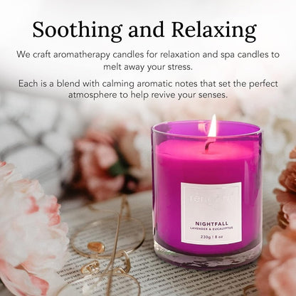 Lavender and Eucalyptus Aromatherapy Candles - 8oz Soy Candles in Magenta Purple Glass, Clean Burning and Long Lasting, Ideal Home Fragrance Gifts for Women