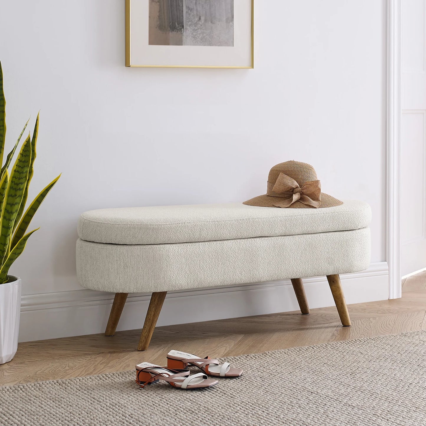 Oval Upholstered Storage Bench