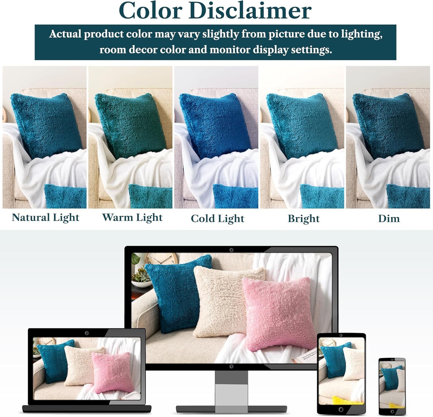 Teal Blue Fluffy Throw Pillow Covers - Set of 2 Soft Faux Fur Decorative Accent Pillow Cases for Bed, Sofa, and Couch, 18x18 Square Sherpa Cushion Covers for Home Decor