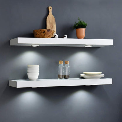 48-Inch White Floating Shelf with Touch-Sensing Battery-Powered LED Light