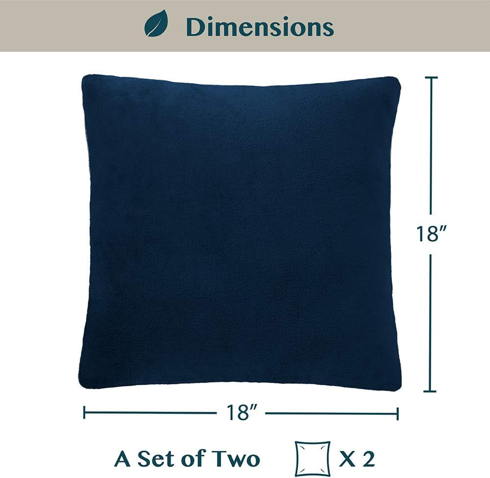 Set of 2 Navy Blue Velvet Throw Pillow Covers 18x18 - Decorative Cushion Cases for Sofa, Bed, and Living Room, Boho Aesthetic Accent Decor