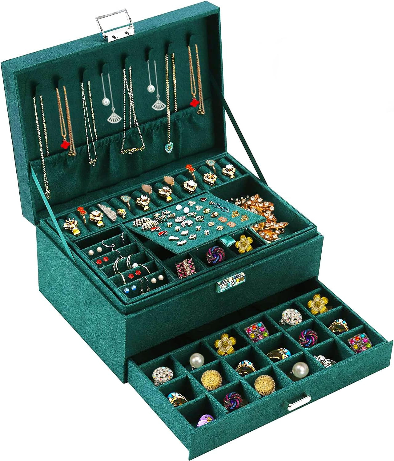 Green Velvet Jewelry Organizer Box 