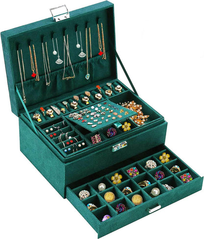 Green Velvet Jewelry Organizer Box 