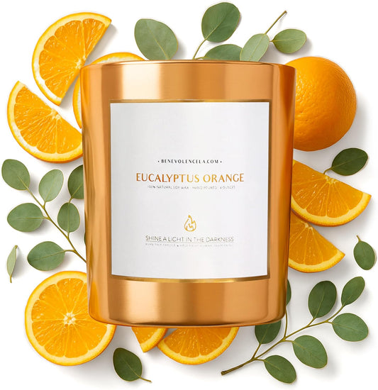 Eucalyptus Orange Wood Wick Soy Candles | 8oz Aromatherapy Home Fragrance | Ideal Gifts for All | 45-Hour Burn Time | Elegant Shelf Decor and Bathroom Freshener