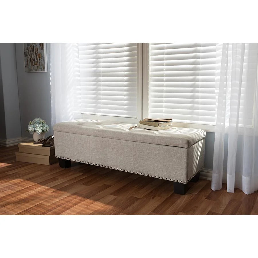 Baxton Studio Hannah Modern Beige Fabric Upholstered Button-Tufted Storage Ottoman Bench